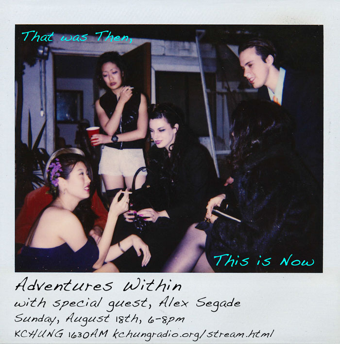 Polaroid of Jennifer Moon, Alex Segade, and friends gathered for a Pimp n Ho party in the early 90's