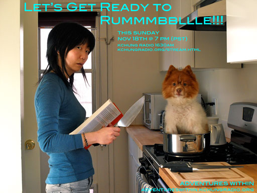 photo of Jennifer holding a knife and cookbook with Mr. Snuggles sitting in a pot on the stove