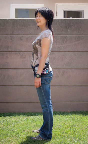 photo of Jennifer Moon in her usual attire, side view